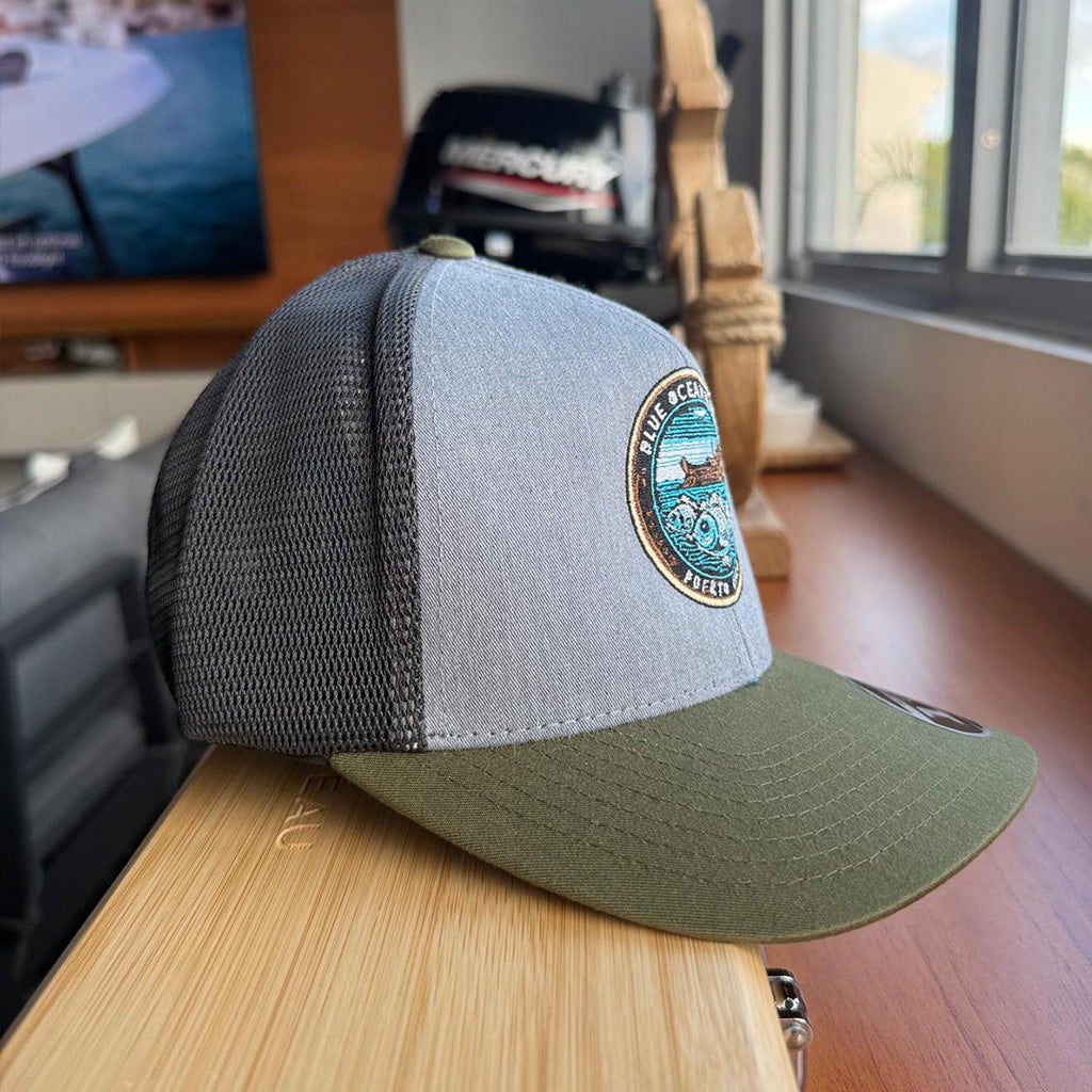 BLUE OCEAN MARINE PATCH CAP PUERTO RICO GREEN AND GRAY PHOTO 3 PUERTO RICO Y CARIBE