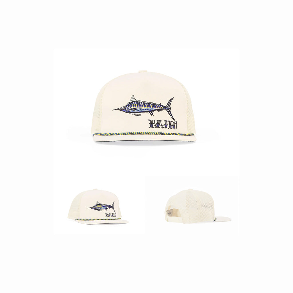 BAJIO BAJIO BLACK MARLIN - FLAT BRIM TWILL TRUCKER FRONT AND SIDE PUERTO RICO Y CARIBE