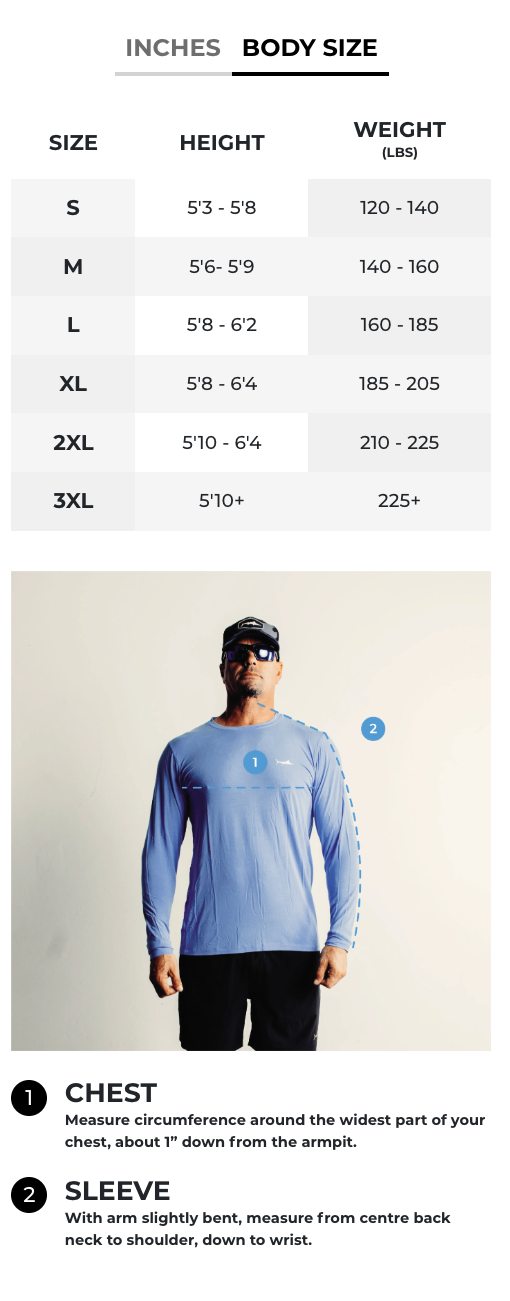 BILLFISH GEAR BILLFISHER CREWNECK MEASURE CHART PUERTO RICO Y CARIBE