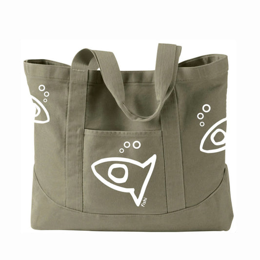 FISHI LARGE BEACH CANVAS TOTE KHAKI GREEN PUERTO RICO Y CARIBE
