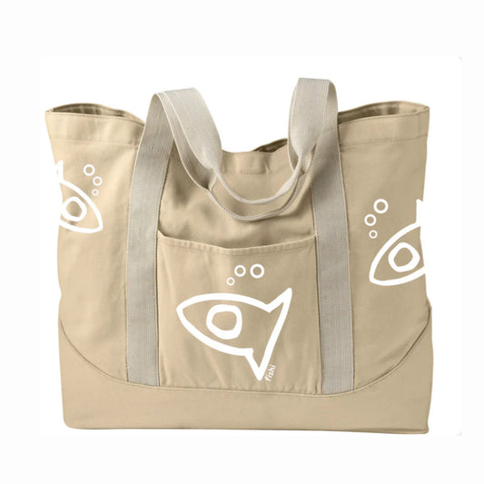 FISHI LARGE BEACH CANVAS TOTE PUTTY PUERTO RICO Y CARIBE