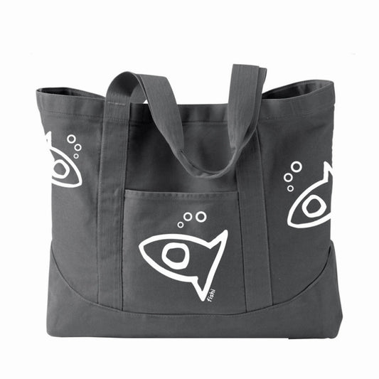 FISHI LARGE BEACH CANVAS TOTE SMOKE PUERTO RICO Y CARIBE